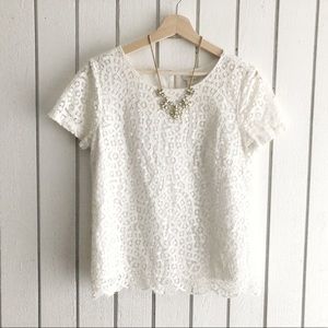 J. Crew White Lace Top With Scalloped Hem